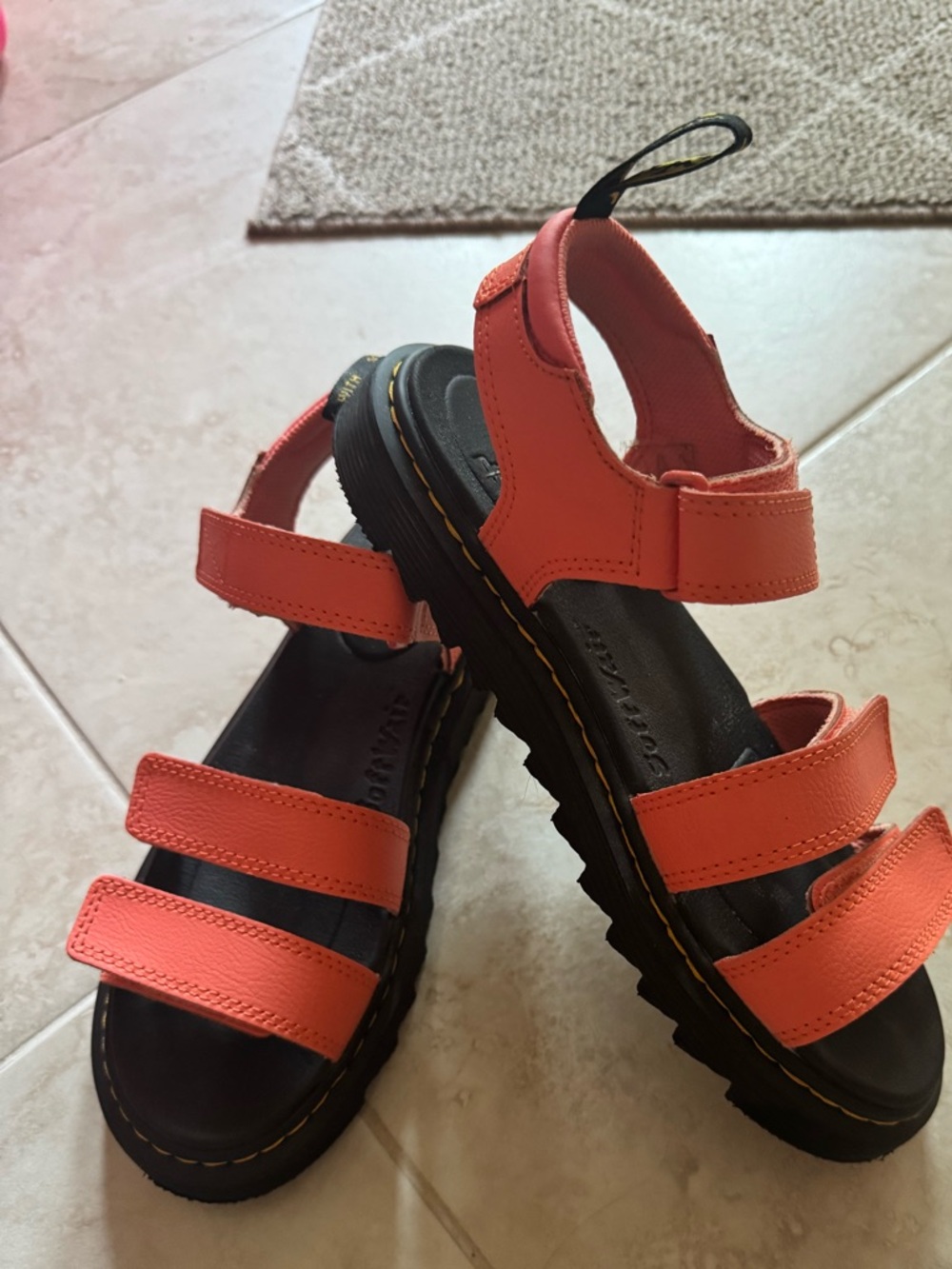 Dr. Martens Coral Triple-Strap Kids Sandals with Black Sole